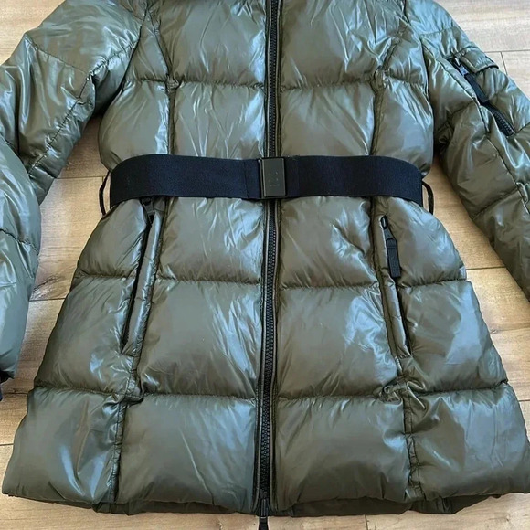 S13 Chalet Belted Faux Fur Trim Down-Fill Hooded Puffer Jacket Dark Green Sz M - Picture 7 of 14